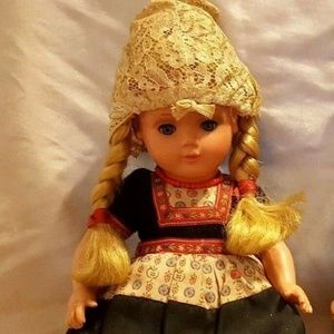 Vintage Dovina Doll Rotterdam Holland Dutch Wooden Shoes Blinking Eyes